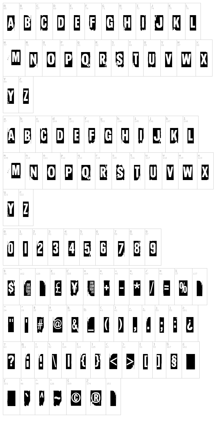 Too drunk to fuck font map